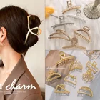 Женская Металлическая Заколка-краб, элегантная Геометрическая Заколка-краб с перфорацией, аксессуары для волос в Корейском стиле