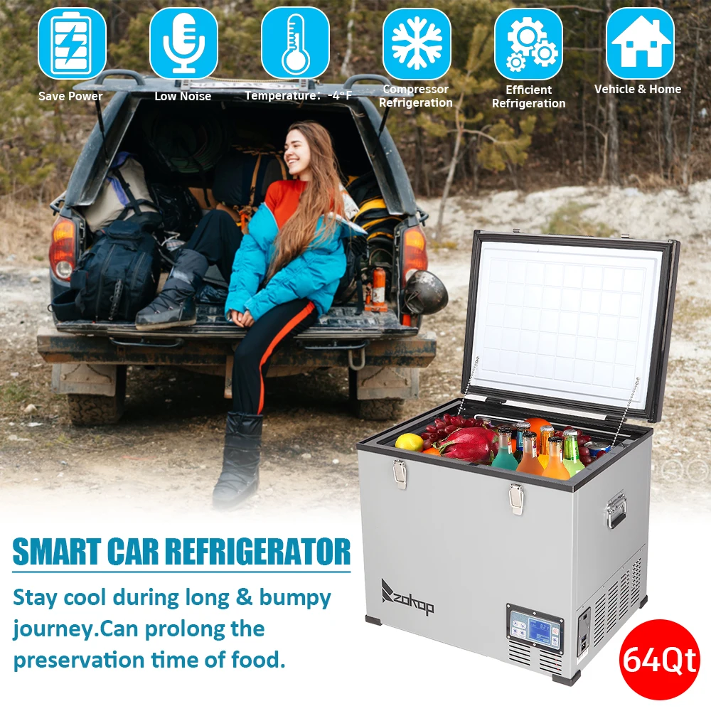 

60L Car Home Refrigerator Compressor Cooling LCD Display Portable Mini Fridge Food Drink Freezer 12/24V 110-240V For Camping
