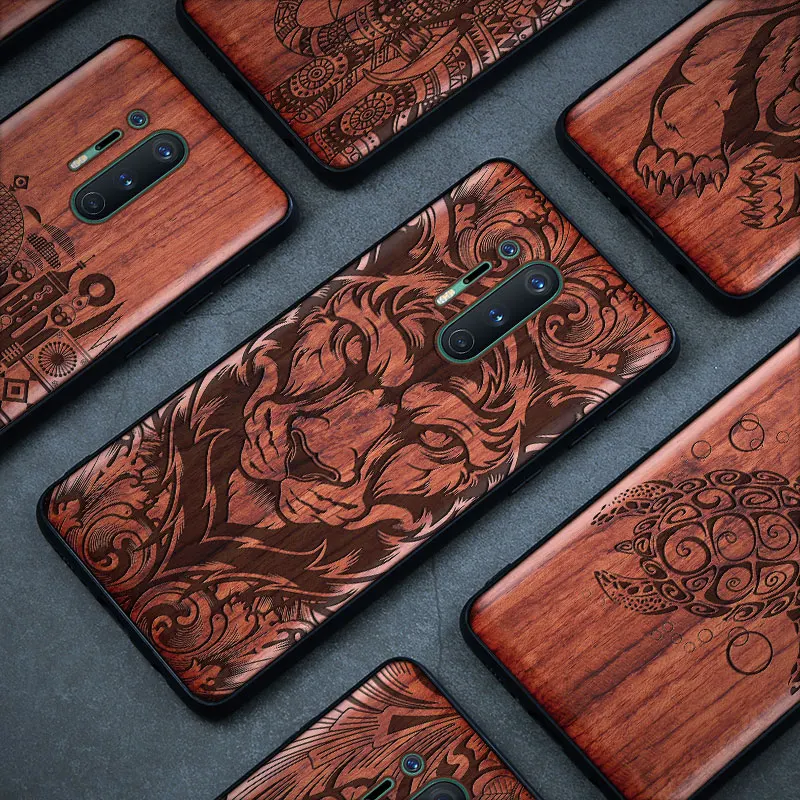 Противоударный натурального дерева чехол для телефона Oneplus 9R 9 фотоаппаратов