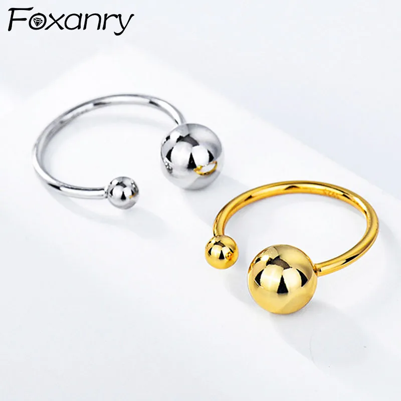 Foxanry Minimalist 925 Sterling Silver Rings for Women New Fashion Creative Asymmetry Round Beads Party Jewelry Gifts Wholesale