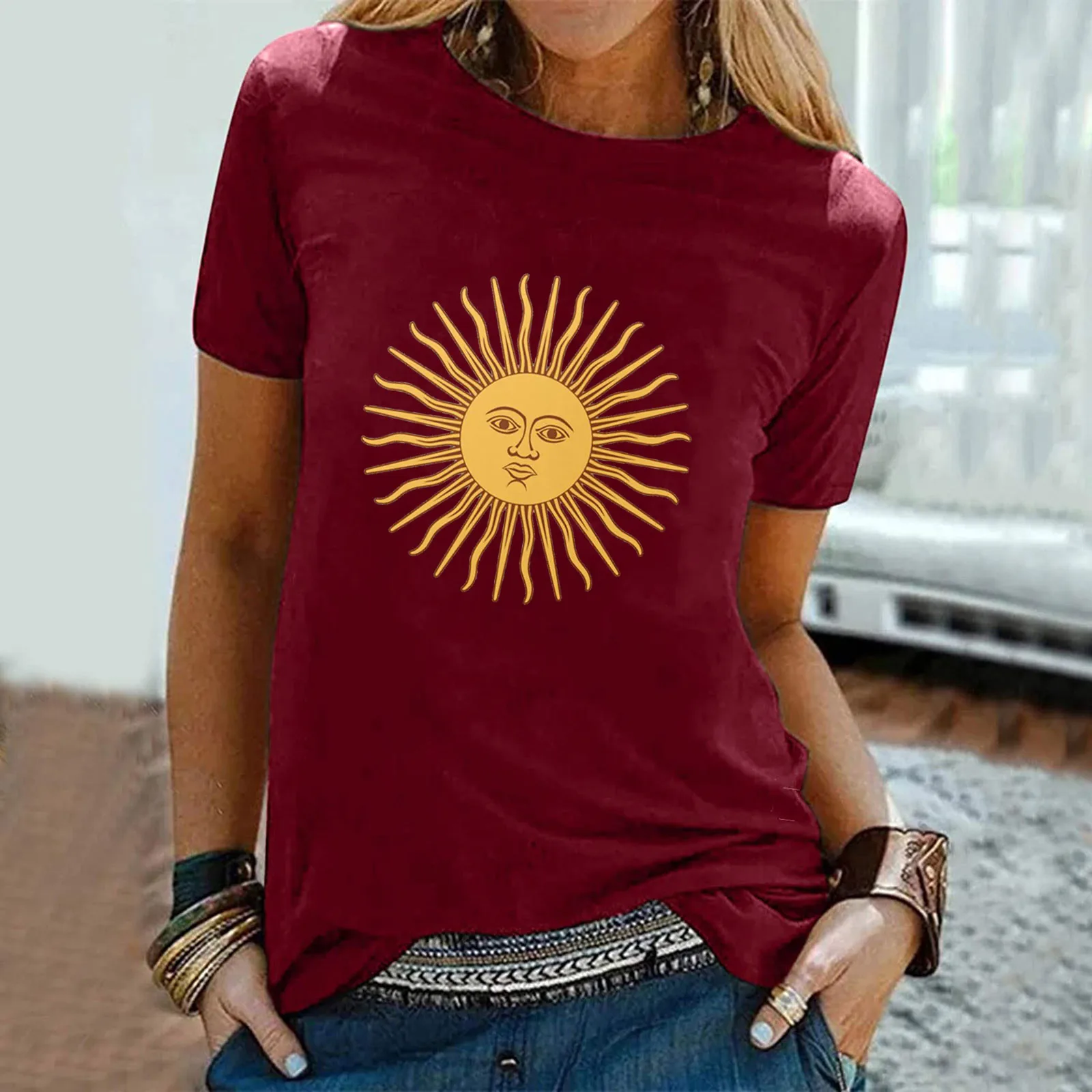 

V-neck Print Short Sleeve 2021 New Fashion Summer T-shirt Women Clothingheart Print T Shirts Lady Short Sleeve Harajuku