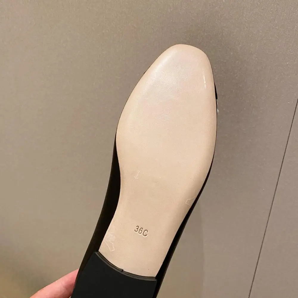 

Pearl Shoes Woman Basic Pumps 2021Two Color Splicing Classic Pearl Work Single Shoe Middle Heels Fashion Sheepskin Women Shoes