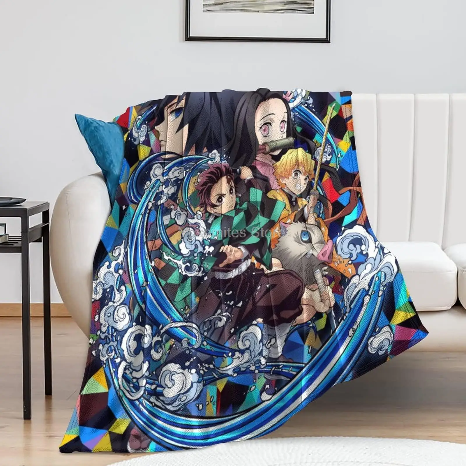 

Rnnwosio Psychedelic Demon Slayer Super Soft Anti-Swelling Blanket Japanese Animation Art Warm and Comfortable Home Decoration G