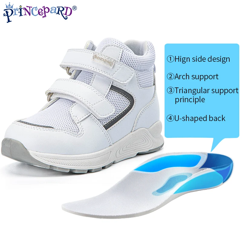 Princepard Children Sneakers Autumn Orthopedic Casual Shoes for Kids White Orthotics Footwear with High Back for Arch Support enlarge