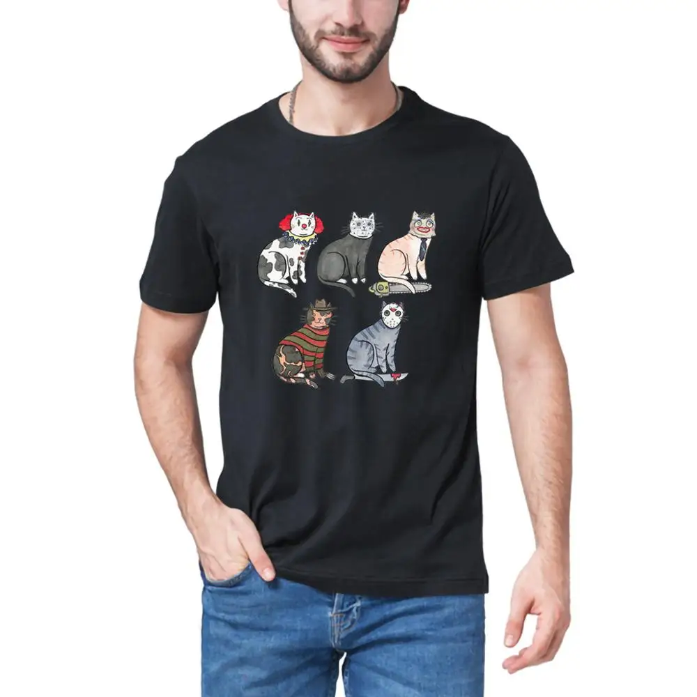 100% cotton summer Horror Movie Scary Halloween Funny Cat Pennywise Michael Myers Jason Voorhees men tshirt loose tee sweatshirt printio jason voorhees