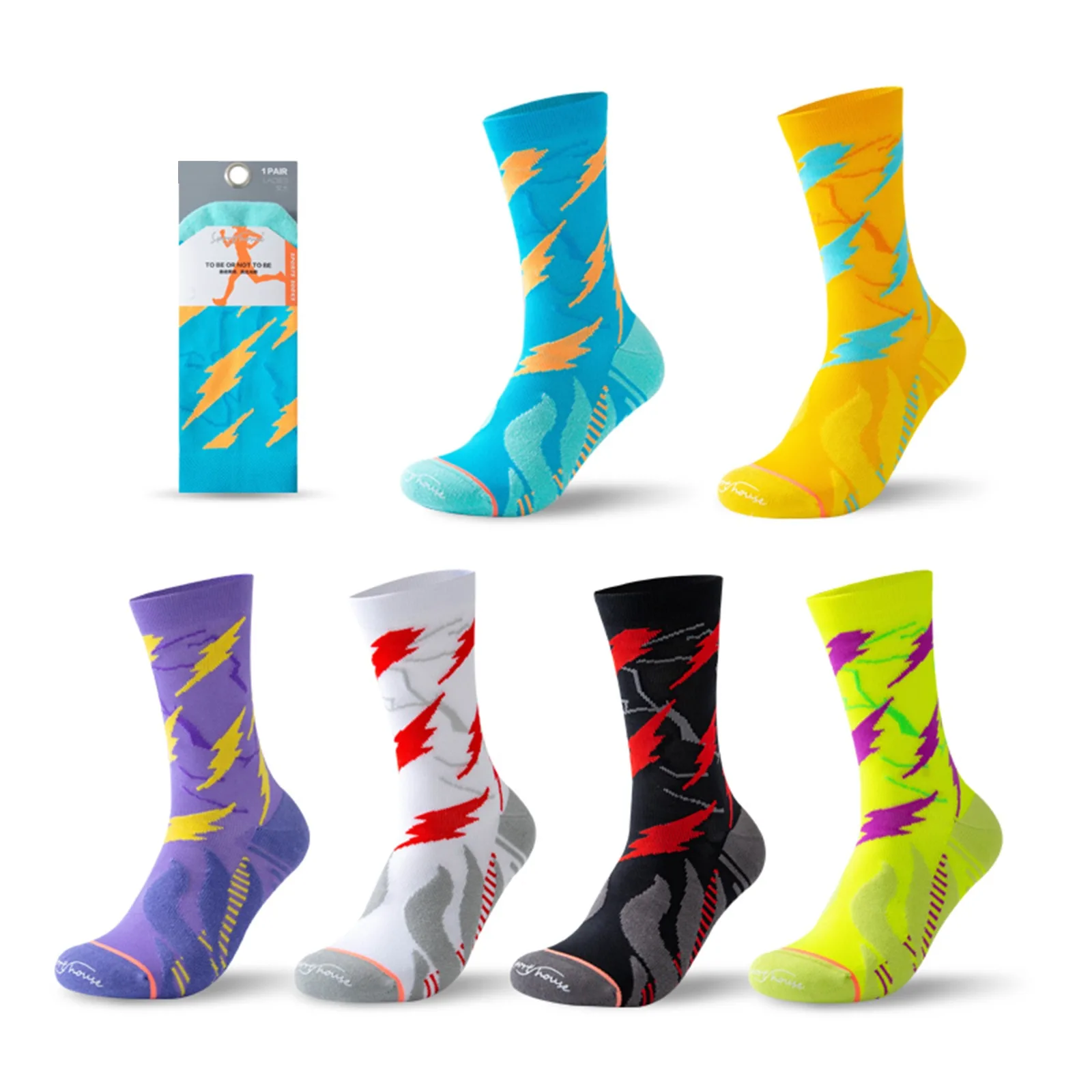 

3Pairs Colorful Multifunction Lightning Non-slip Breathable Women's Sport Socks Streak Running Accessories Socks Size S(35-39)