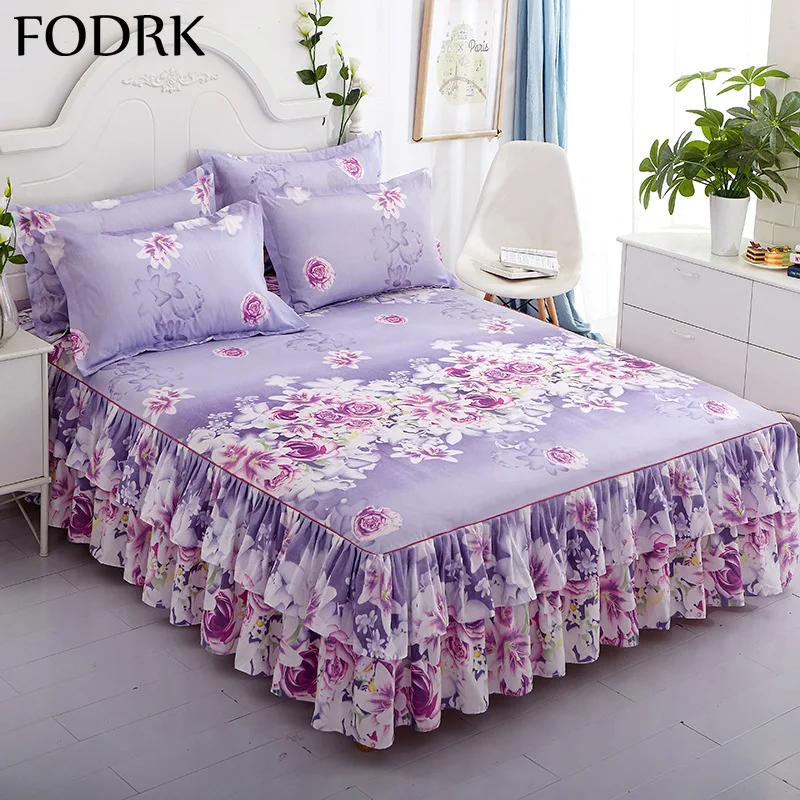 

3 Pcs Bedsheet Set Bed Skirt Elastic Fitted 2 Seater Sheet Elastic and Pillowcases Linen Cotton Queen Mattress Bedding King Size