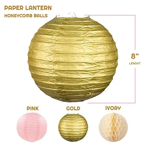 21 шт./набор Золотой розовый слоновая кость бумажная помпон и фонарик для декорации вечеринки "Детский душ" для девочек.