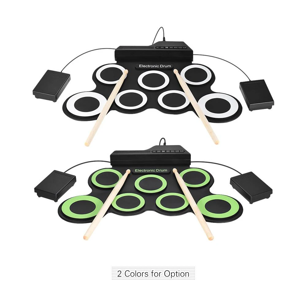 

Drum Electronic Drum Set Compact Size USB Roll-Up Silicon Drum Pad Digital Electronic Drum Kit 7-Pad with Drumsticks Foot Pedals