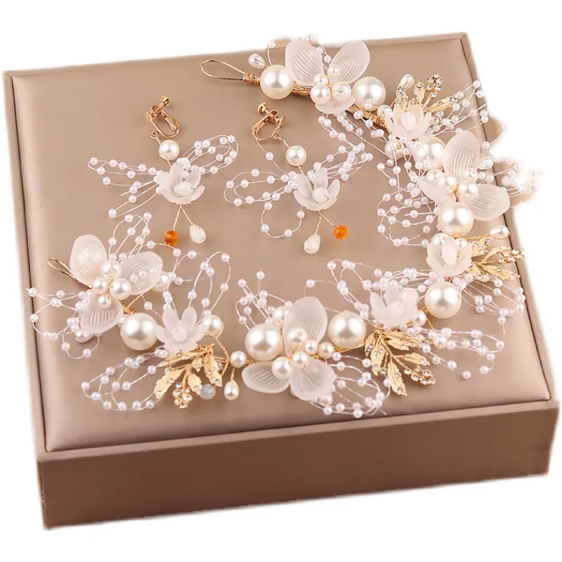 

Fairy Headdress Handmade Hair Ornament Bridal Wedding Jewelry Sets Women Headband Earrings Jewelry Sets Girls Hair Jewelry