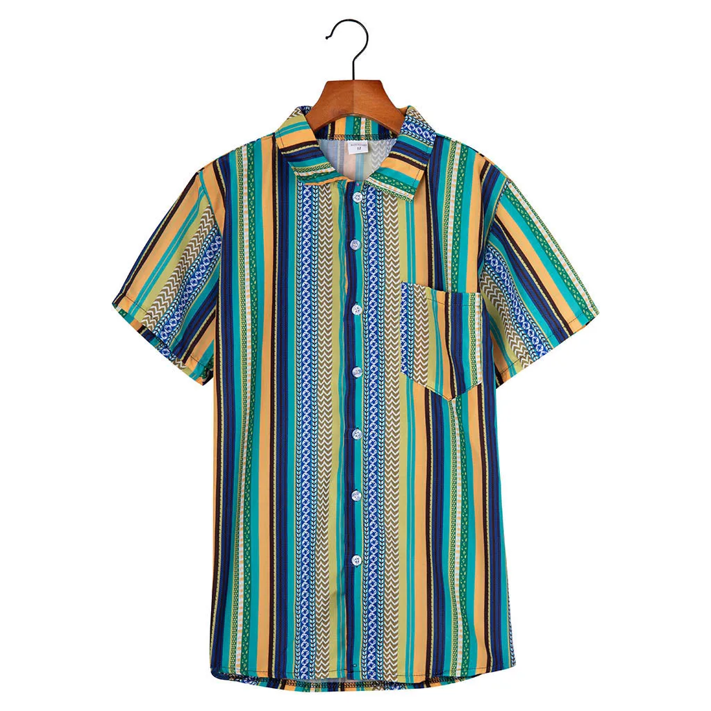 Бесплатная Страусиная Мужская рубашка с коротким рукавом 2019 Этническая печатная