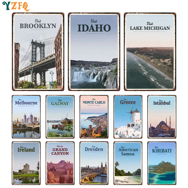 

Travel Posters City Greece Tuscany Tin Sign Vintage Metal Board Decoration Living Room Bar Cafe Garage Gift Wholesale DU-12656B