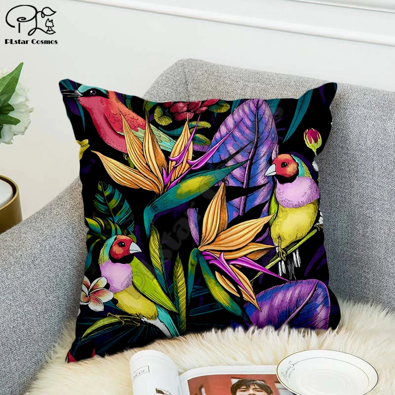 

Flower parrot 3D printed Pillow Case Polyester Decorative Pillowcases Throw Pillow Cover style-1