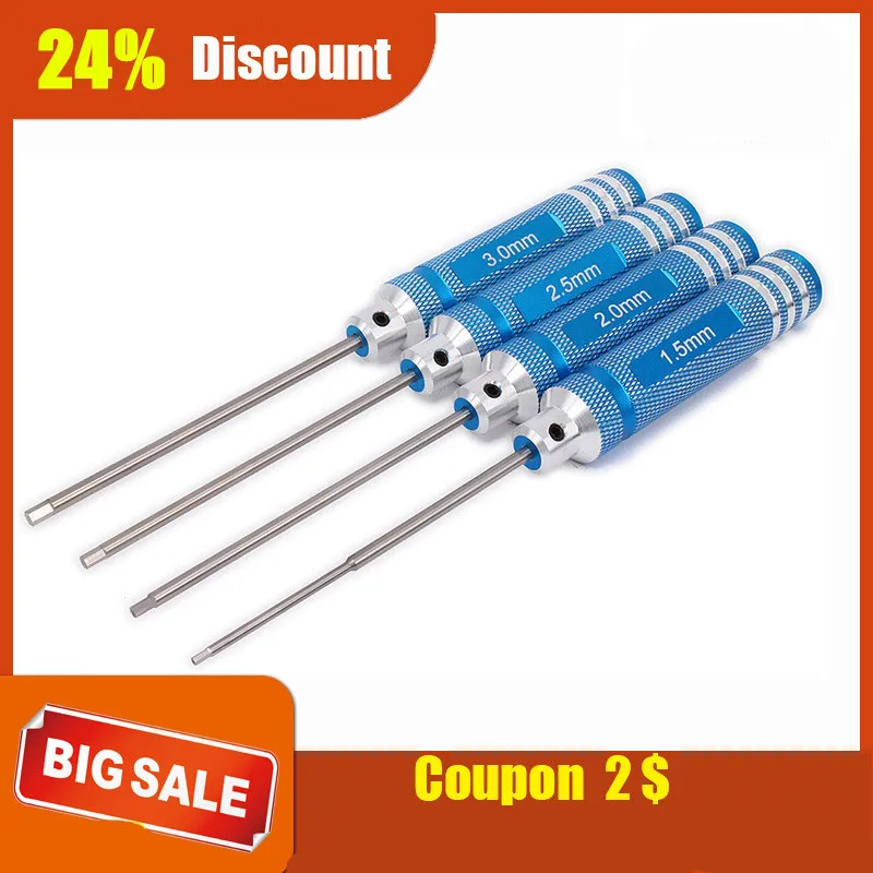 

Alloy Aluminum 1.5mm/2.0mm/2.5mm/3.0mm Handle Allen Hex Screwdrivers Key Driver Tool Set for RC Hobby Model Car/Heli