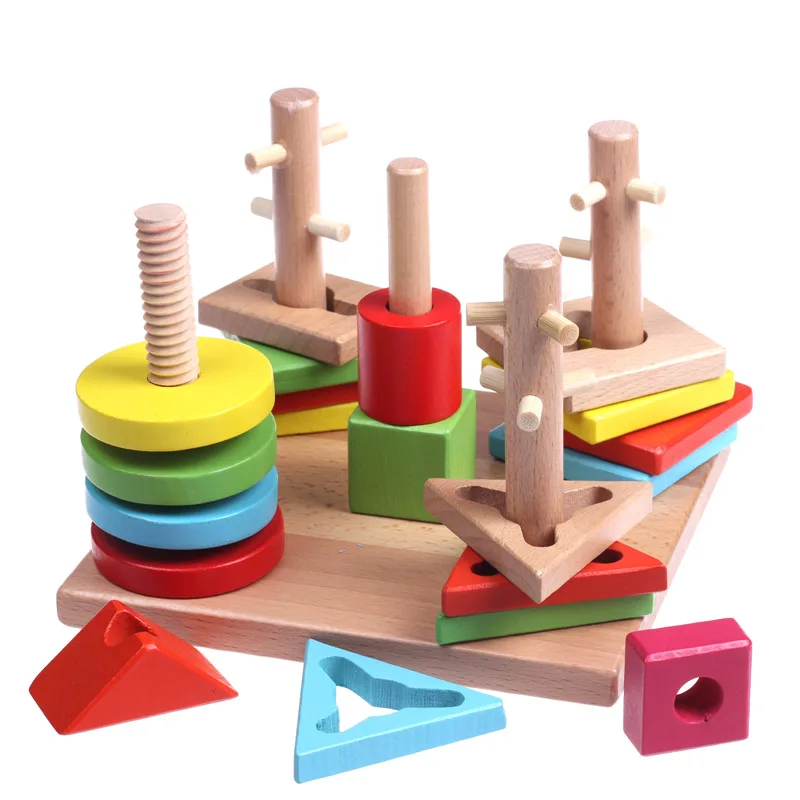 

Geometric Stacker Peg Shape Matching Montessori Baby Wooden Toys Blocs En Bois Juguetes Para Niños 3 4 5 6 Años