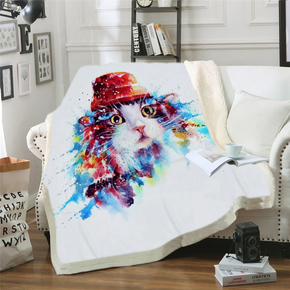 

Одеяло для кошек и собак с принтом «сделай сам», для кровати, бархатное покрывало с кристаллами спереди и пушистое, шерпа, плед сзади