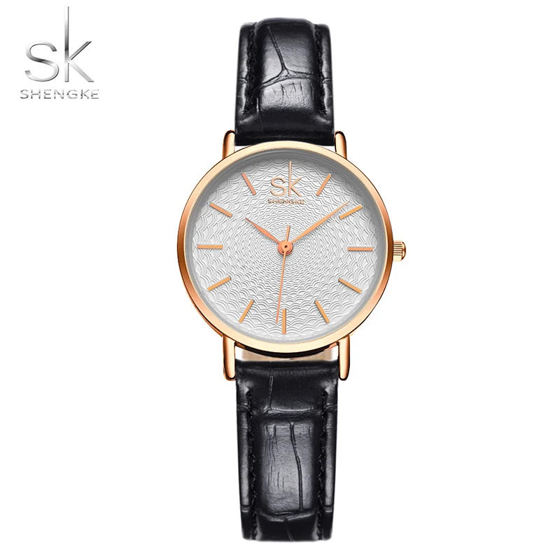 

Shengke Women Dress Wrist Watches Red Black Leather Watchband Luxury Golden Dial Female Style Clock Ladies New Wristwatch 2017