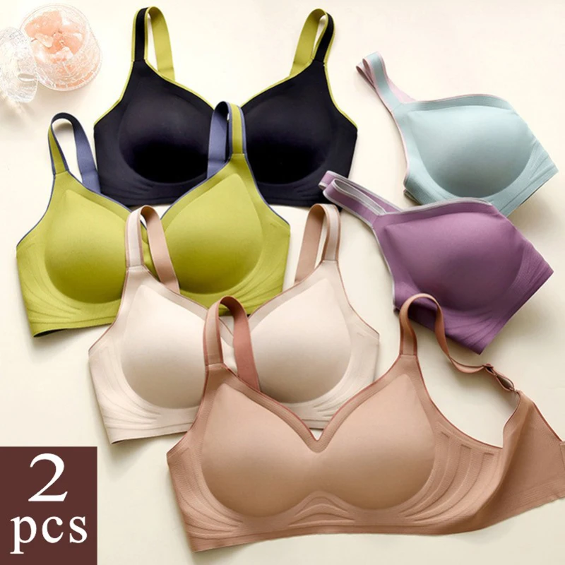 2pcs New Color Latex Underwear Gradient Jelly Strap Anti-skipping Bra No Steel Ring Beauty Back For Women 6 Colors Available