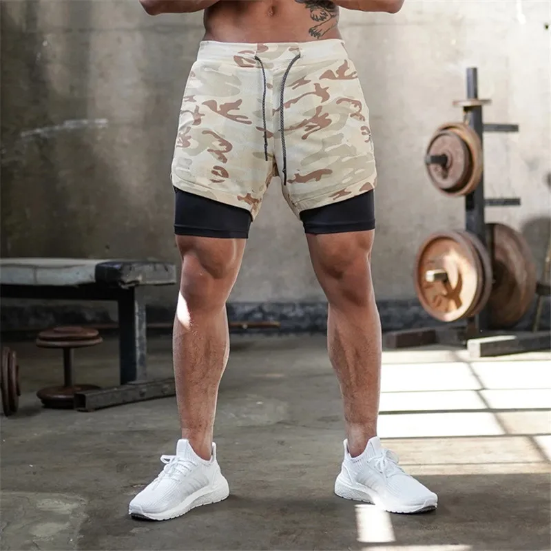 

2021 Camo Running Shorts Men 2 In 1 Double-deck Quick Dry GYM Sport Shorts Fitness Jogging Workout Shorts Men Sports Short Pants