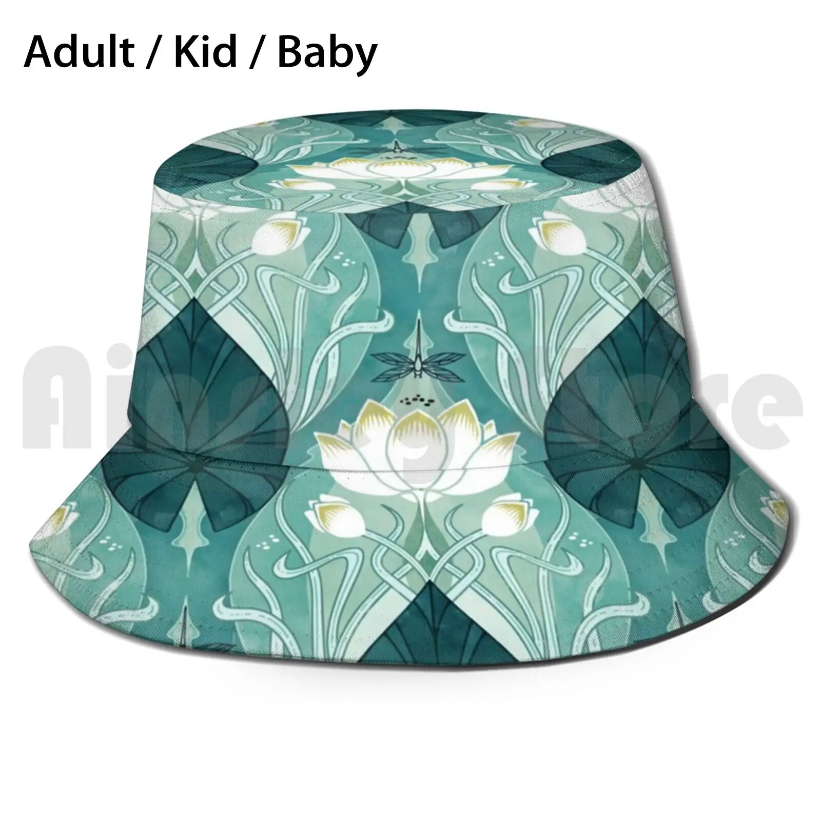 

Nouveu Waterlily Sun Hat Foldable UV Protection Adenaj Art Nouveau Waterlily Lily Lily Flower Floral Green Yellow White