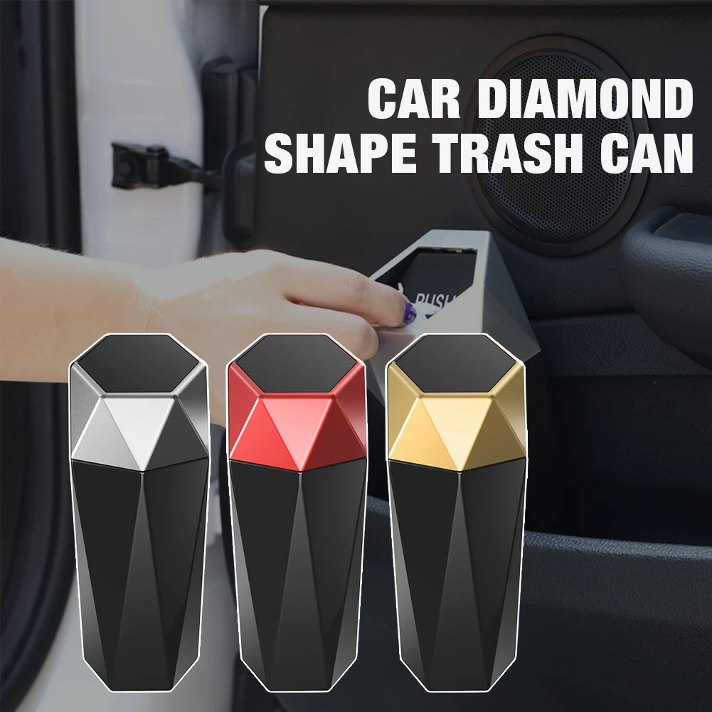 

2pcs Car Trash Can with Lid Car Dustbin Diamond Design Leakproof Vehicle Trash Bin Mini Garbage Bin for Automotive Car Trash