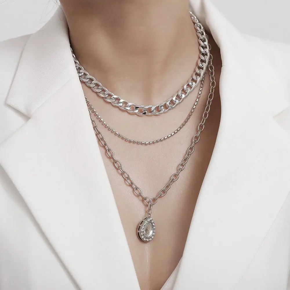 Модное многослойное ожерелье KMVEXO серебряного цвета с подвеской в виде капли воды