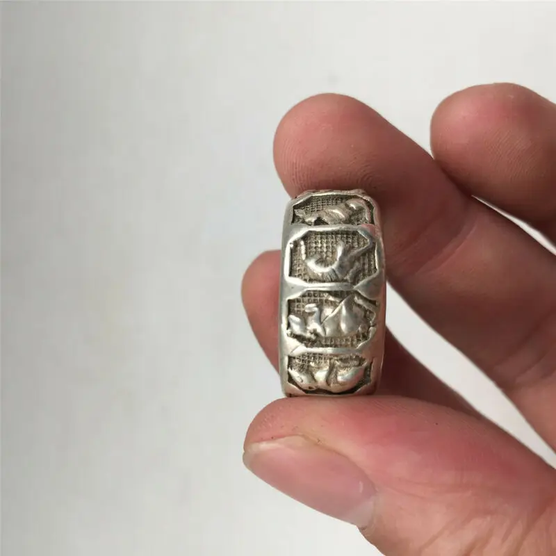 

China old antique Tibetan silver Chinese 12 Zodiac dragon tiger 20mm ring
