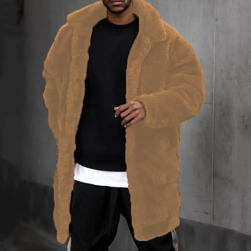 

2022 Hot Sale Regular Winter/Autumn Men's Jacket Turn-down Collar Cozy Solid Color Plush Thicken Warm Men Coat for Daily Wear