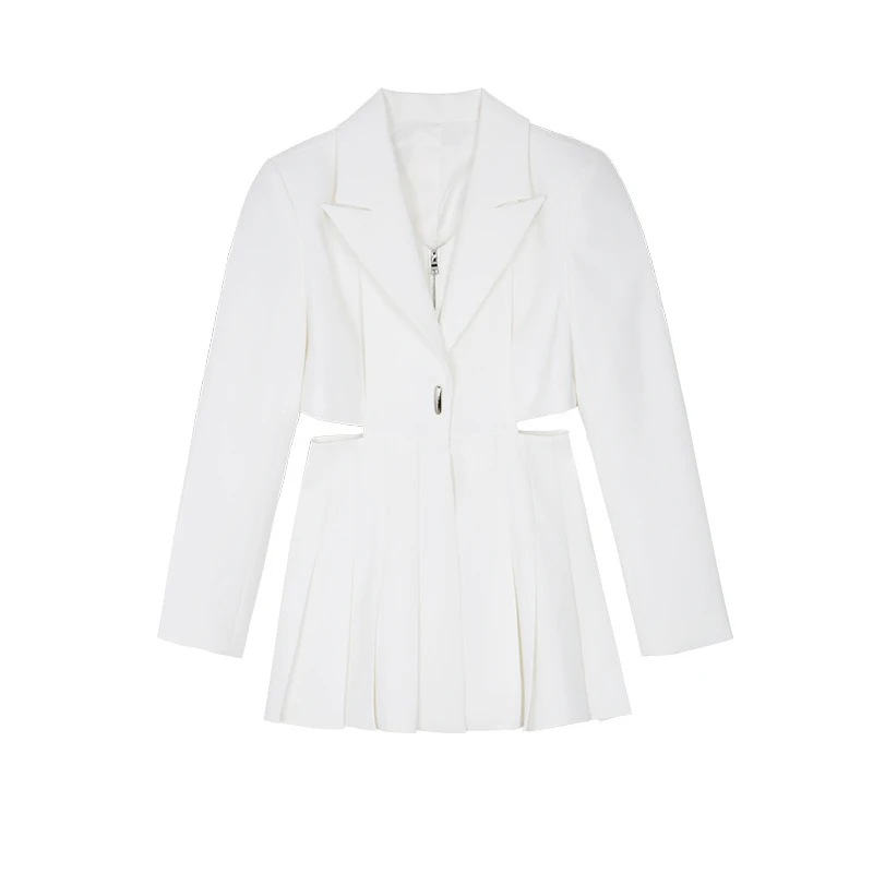 

TWOTWINSTYLE Preppy Style White Sets For Women Lapel Long Sleeve Tops Pleated Skirt Hollow Out Casual Set Female 2020 Autumn