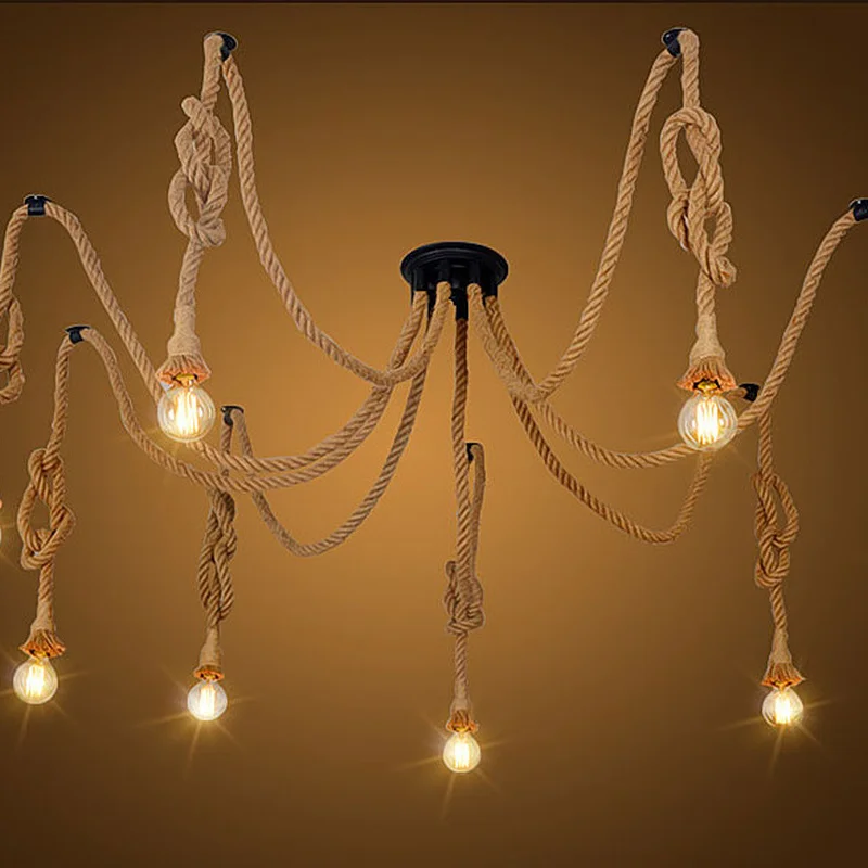 Люстра из пеньковой веревки Античная классическая Регулируемая потолочная