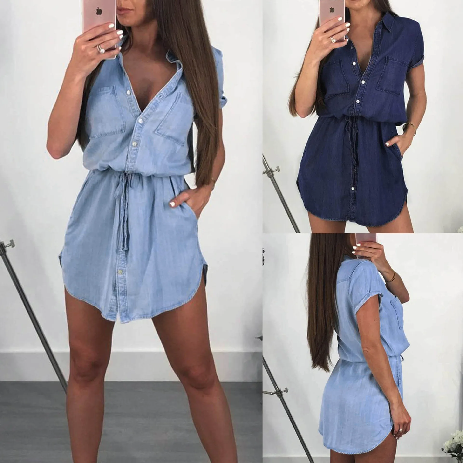 2019 модное летнее однотонное свободное женское платье на пуговицах сексуальное