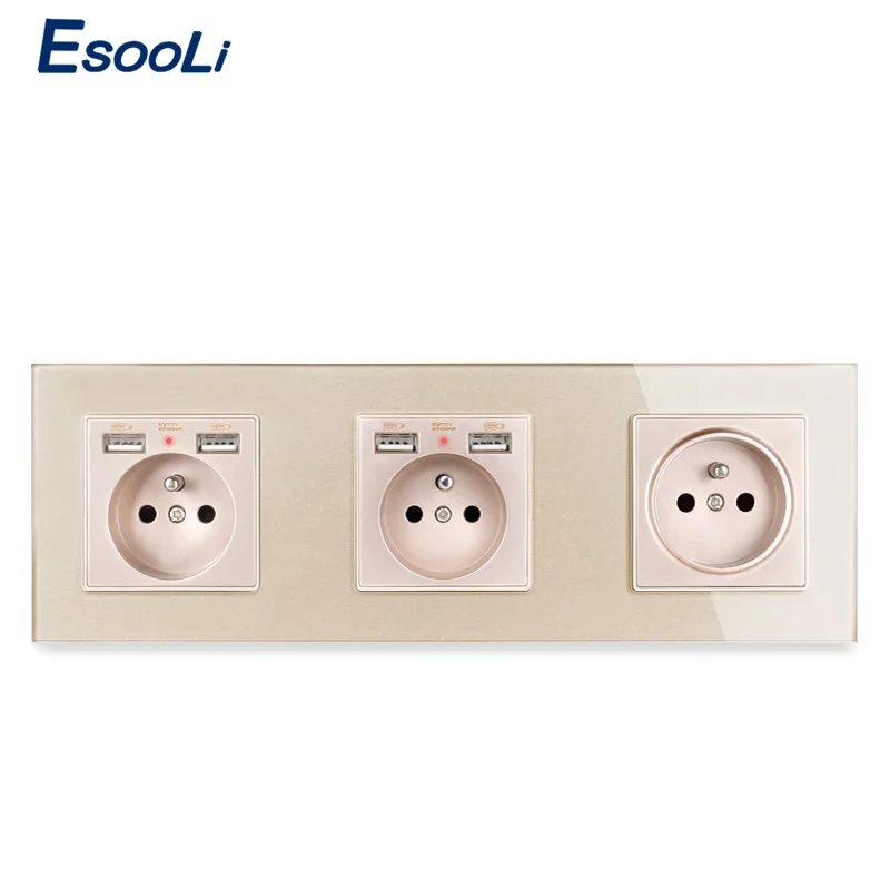 Настенная розетка Esooli с двумя USB-портами 3 клавиши 258 х86 мм | Обустройство дома