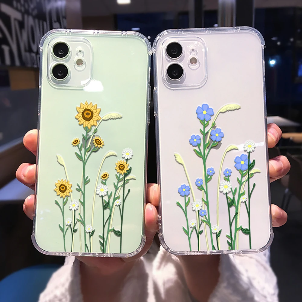 

Flower Floral Phone Case for Iphone 6 6s 7 8 Plus SE2020 X XR 12 11 XS 13 Pro Max Mini Sunflower Lavender Transparent Clear Case