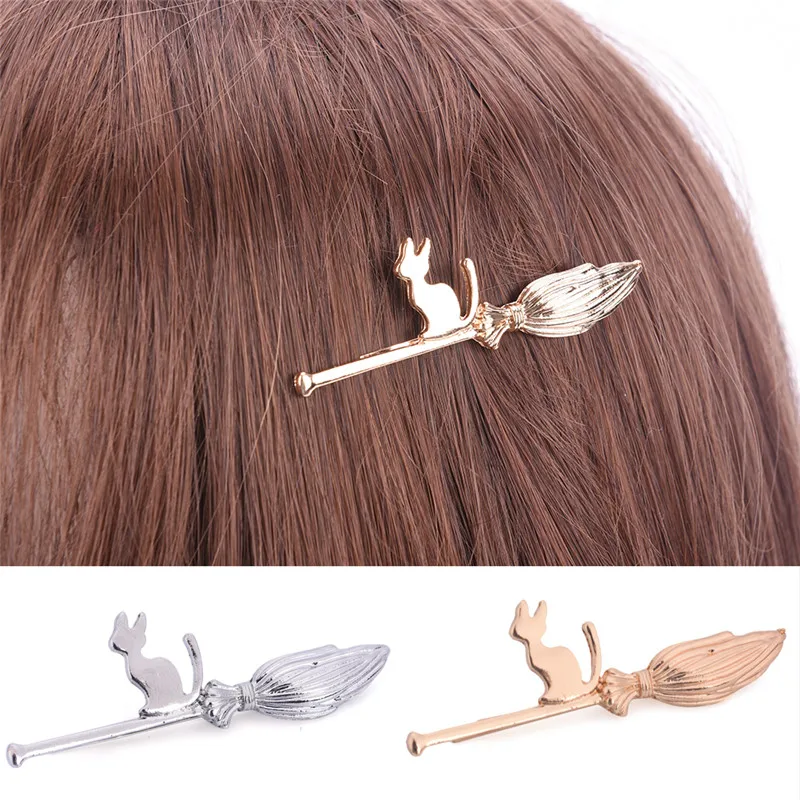 Заколки невидимки в стиле Харадзюку С мультяшным котом на волшебной метле