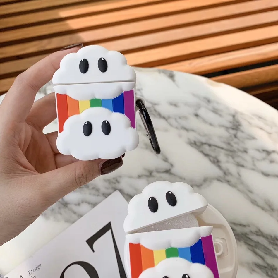 Для AirPods чехол 3D Pretty Rainbow Double Clouds чехол для наушников для Airpods 2/i10/i11 TWS Защитная крышка с крючок карабина