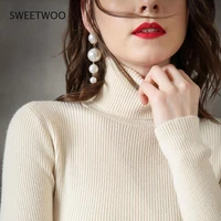 fashion 2021 spring summer women knitted turtleneck pull sweater casual soft jumper fashion slim femme elasticity pullover