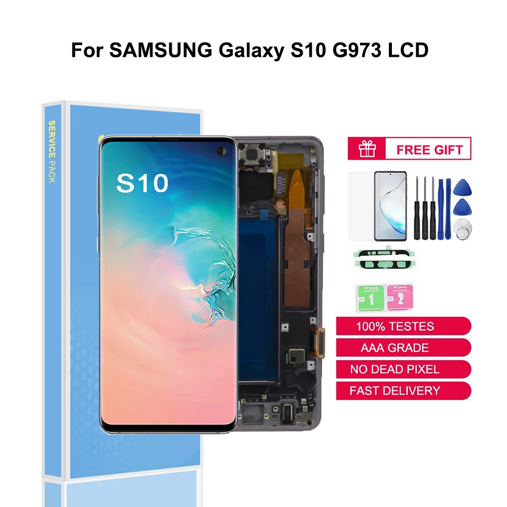 

Original LCDs Super AMOLED For SAMSUNG Galaxy S10 G973F/DS G973U SM-G973 LCD Display Touch Screen Digitizer Assembly Replacement