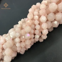 natural quartz diamonds faceted pink morganite stone round star cut polygon beads for jewelry making diy 15 strand 6 8 10mm