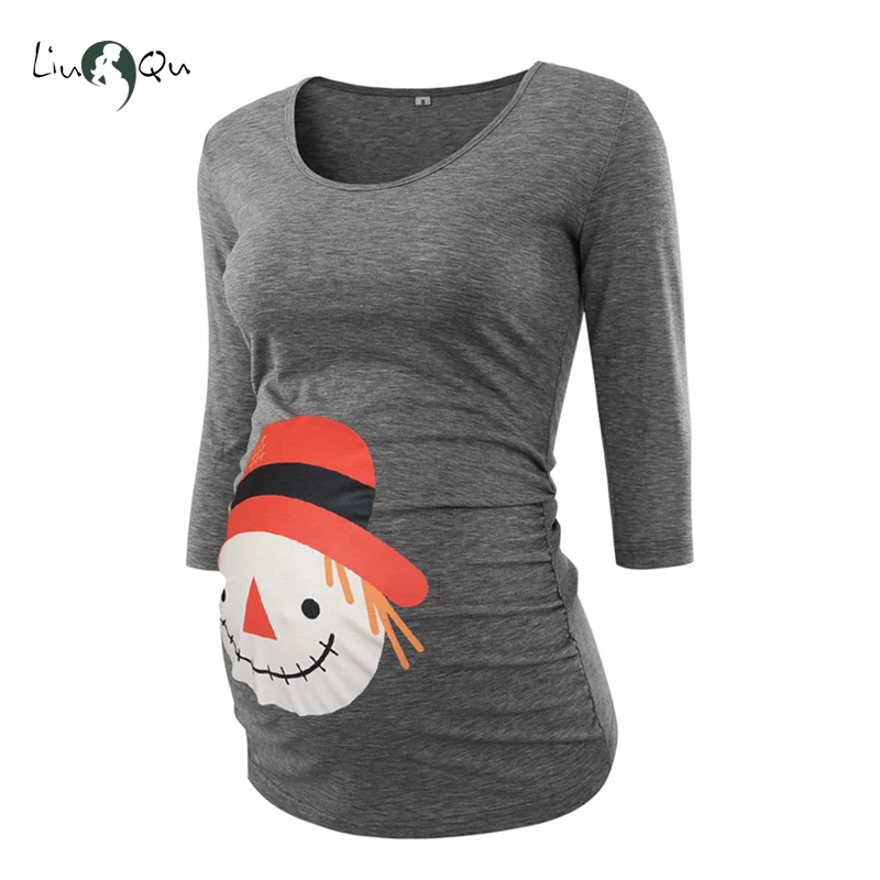 Топы для беременных на Хэллоуин с 3/4 рукавом и забавным принтом Футболка Одежда