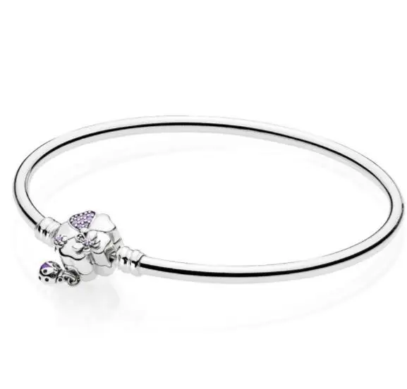 

Authentic 925 Sterling Silver Wildflower Meadow Floral Clasp Smooth pandora Bracelet Bangle Fit Women Bead Charm Diy Jewelry