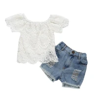 fashion 1 5y toddler child baby girl summer off shoulder tops shirt denim shorts set set clothes 2 pieces of childrens clothing