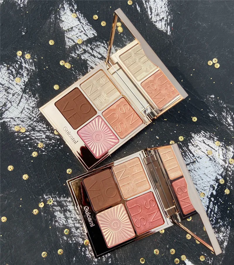 Палитра хайлайтеров 4 цветов контур лица для макияжа мерцающая пудра осветляющая