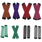 Женские длинные перчатки без пальцев, Модные полосатые перчатки до локтя, 2021, теплые вязаные варежки, рабочие перчатки