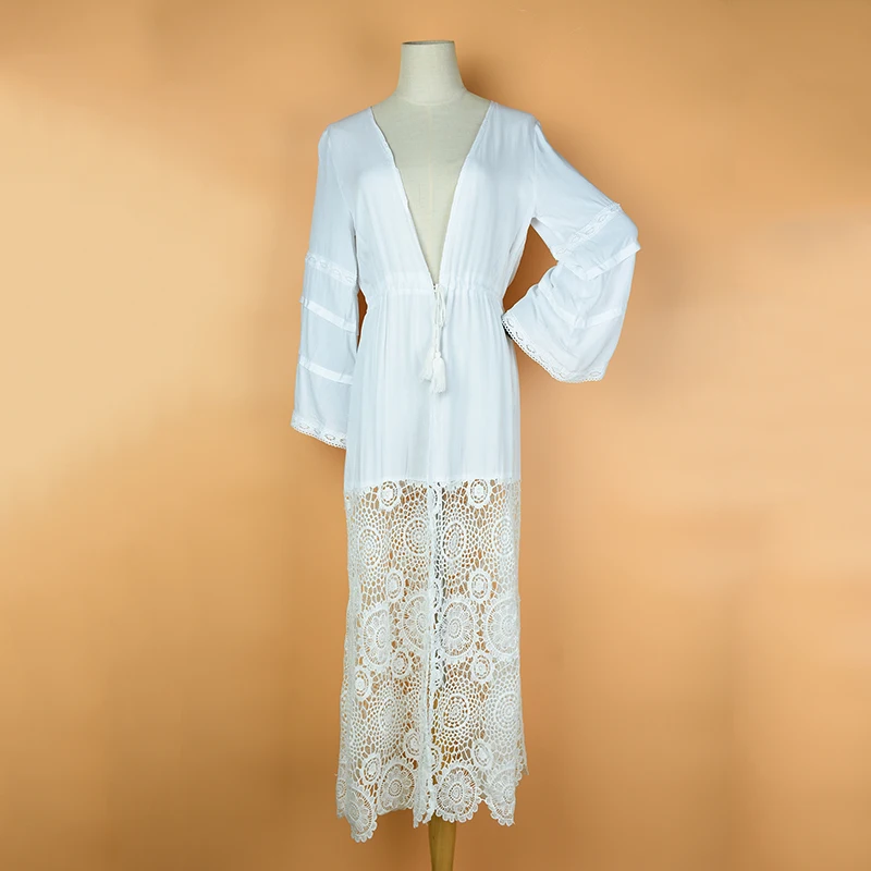 

European American cotton water-soluble edge long beach skirt swimsuit cardigan and sunscreen holiday skirt bikini blouse
