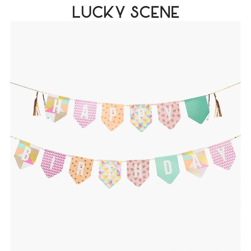 

Colored Tassel Birthday Pull Flag Large Gold and Silver Macaron Party Decoration S00728