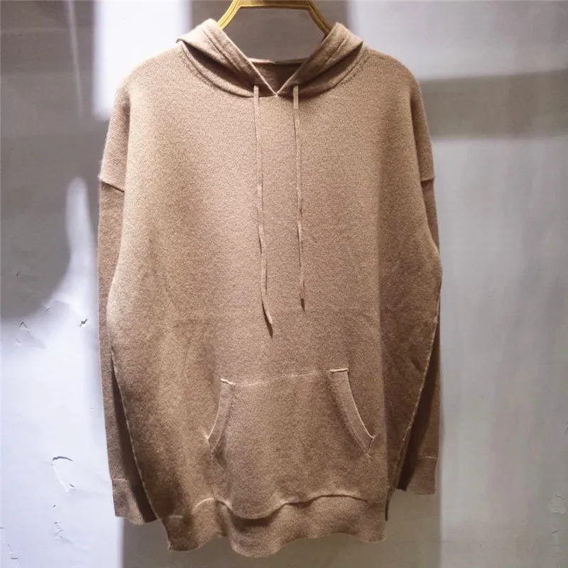 

Sweater Feel Women Fluffy Soft Waxy Cashmere Minimalist Women's Nude Color Hooded Big Pocket Cashmere Sweater Women