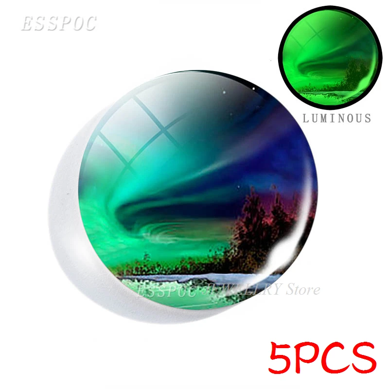 5PCS/SET Northern Lights Photo Round Luminous 25mm Glass Cabochon Handmade Jewelry Glow In The Dark Supply for Pendant Making | Украшения и
