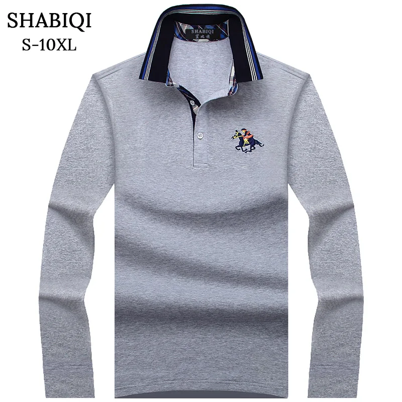 Gray SHABIQI размера плюс S-10XL, брендовая Новая мужская рубашка поло, мужская хлопковая рубашка с длинным рукавом, Брендовые повседневные топы, мужские рубашки поло - Цвет: Gray