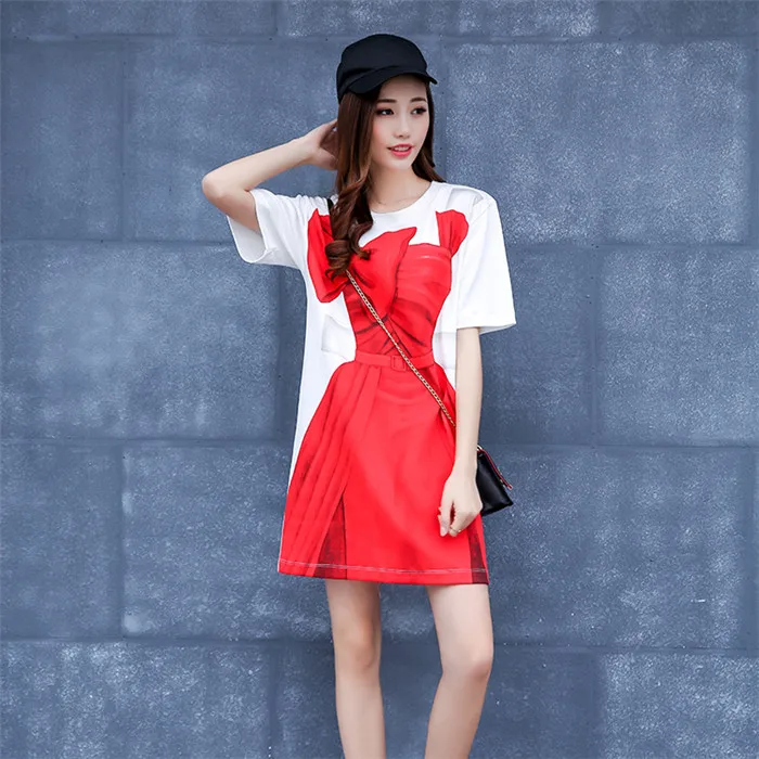 Женская футболка большого размера 2020 летняя свободная длинная с круглым вырезом