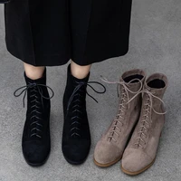 hot women ankle boots 22 26 5 cm length autumn and winter boots women round toe elastic cloth velvet mid heel booties 2 colors